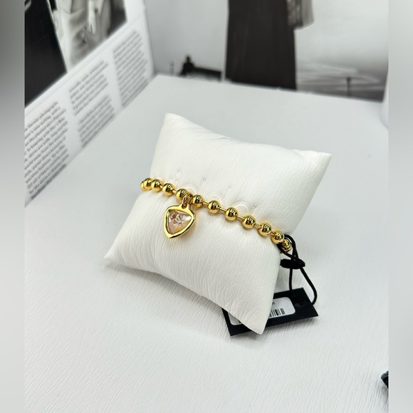 Gold Ball Chain Bracelet, Gold plated ball bracelet with one triangle crystal - Picture 3 of 8